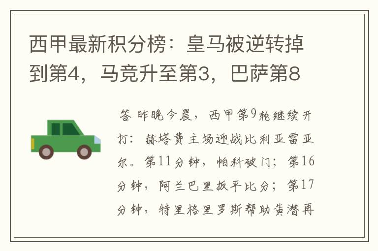 西甲最新积分榜：皇马被逆转掉到第4，马竞升至第3，巴萨第8