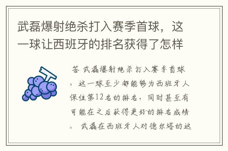 武磊爆射绝杀打入赛季首球，这一球让西班牙的排名获得了怎样的提升？