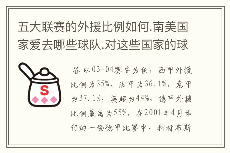 五大联赛的外援比例如何.南美国家爱去哪些球队.对这些国家的球风影响如何.