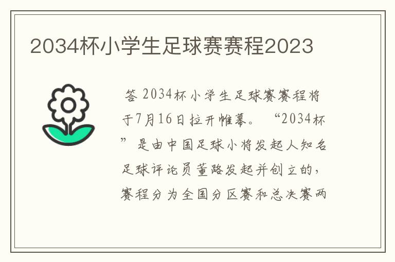 2034杯小学生足球赛赛程2023