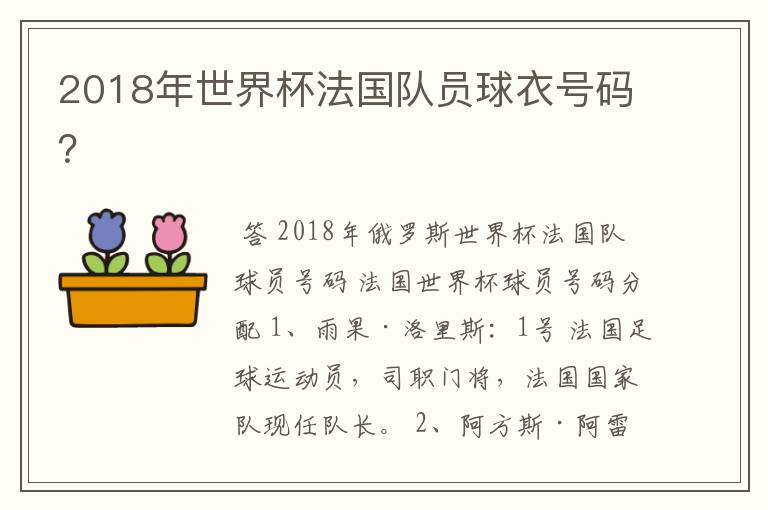 2018年世界杯法国队员球衣号码？