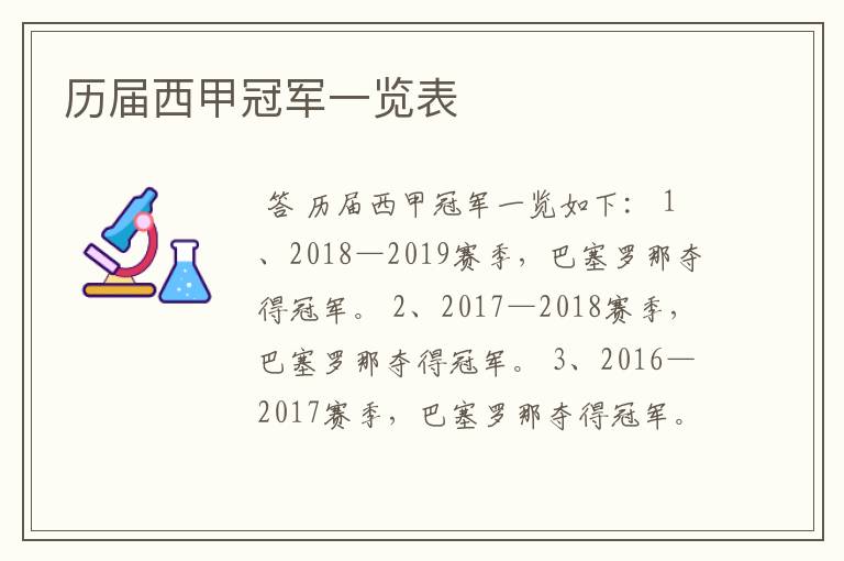 历届西甲冠军一览表