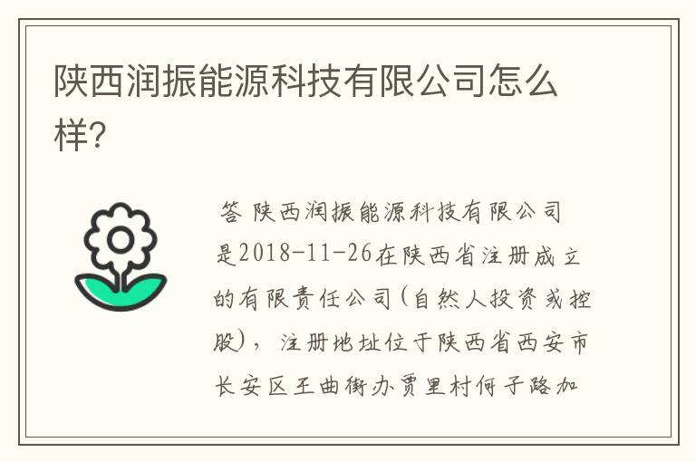 陕西润振能源科技有限公司怎么样？