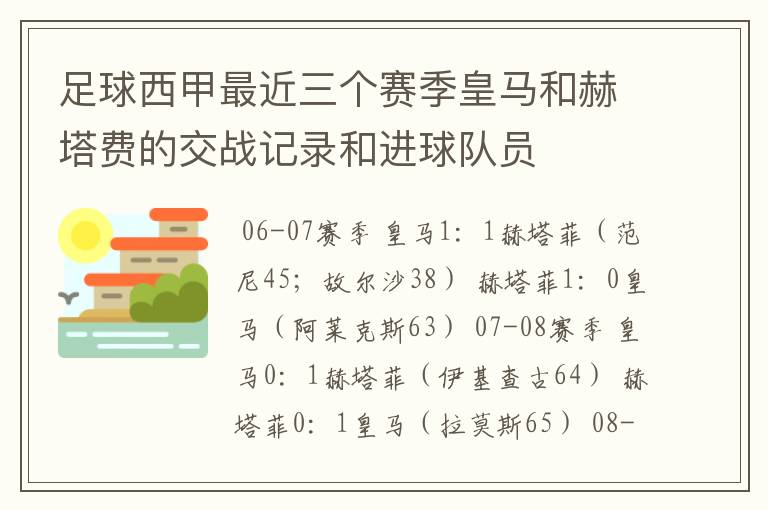 足球西甲最近三个赛季皇马和赫塔费的交战记录和进球队员