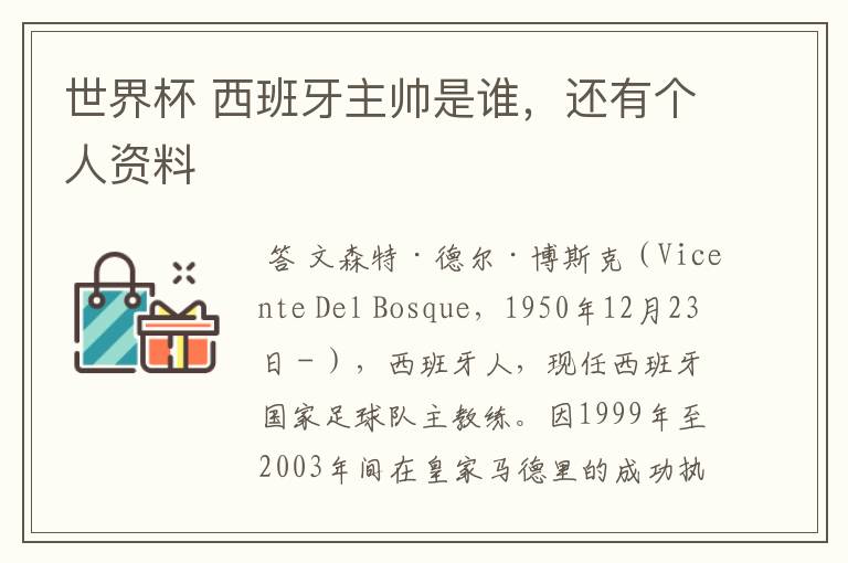 世界杯 西班牙主帅是谁，还有个人资料