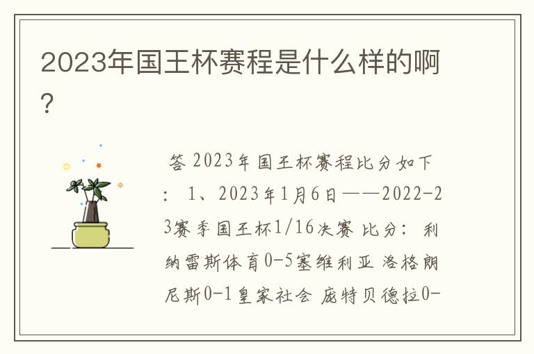 2023年国王杯赛程是什么样的啊？