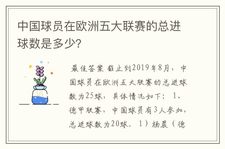 中国球员在欧洲五大联赛的总进球数是多少？