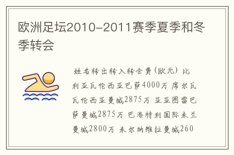 欧洲足坛2010-2011赛季夏季和冬季转会