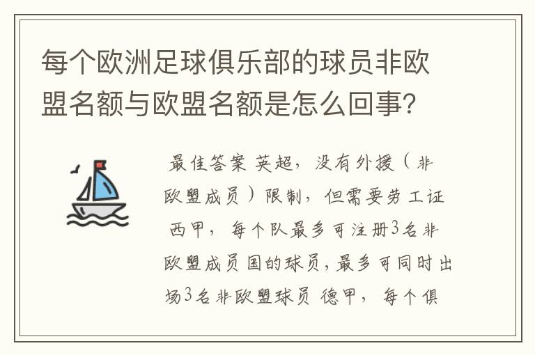 每个欧洲足球俱乐部的球员非欧盟名额与欧盟名额是怎么回事？