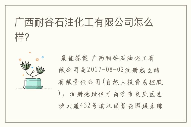 广西耐谷石油化工有限公司怎么样？