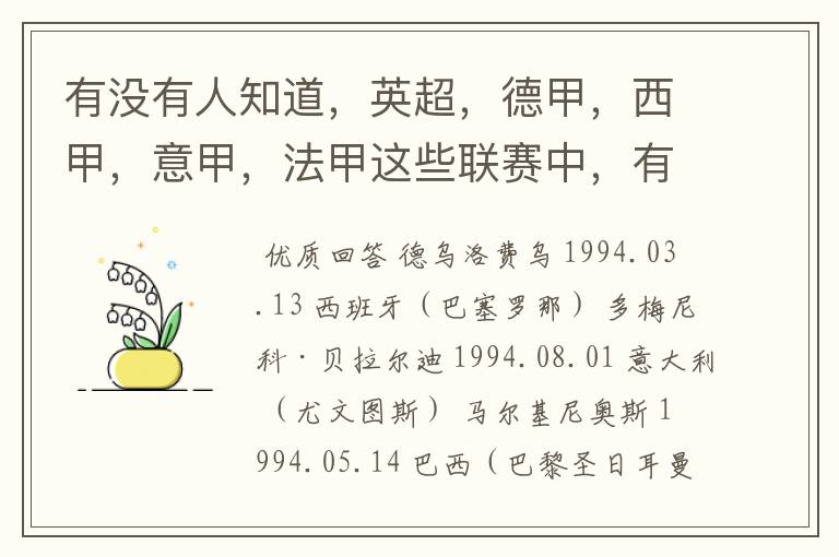 有没有人知道，英超，德甲，西甲，意甲，法甲这些联赛中，有哪些94年生的球员？（希望回答能够具体一些