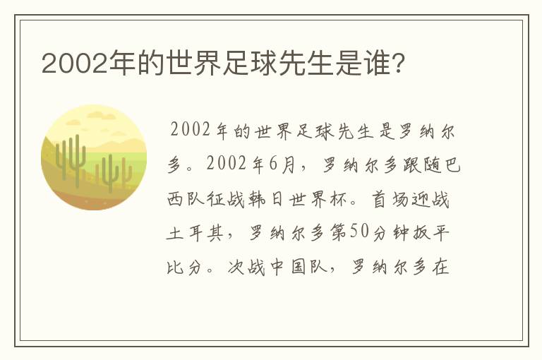 2002年的世界足球先生是谁?