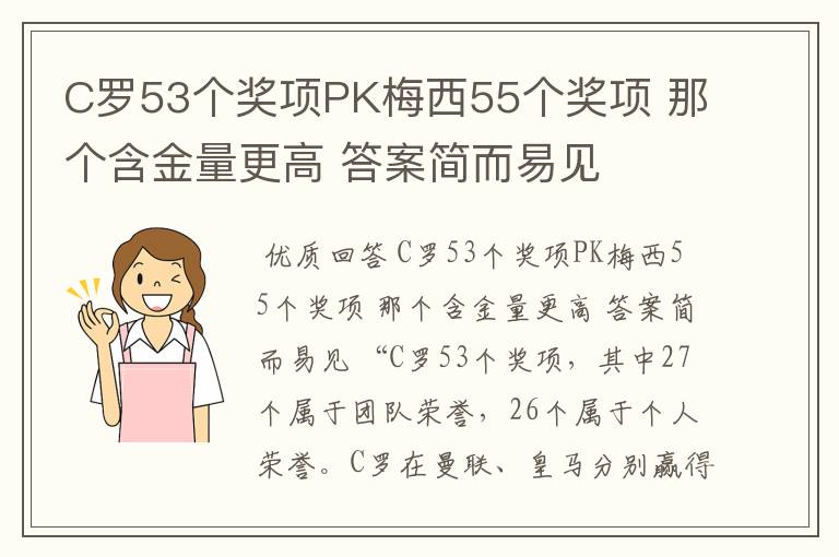 C罗53个奖项PK梅西55个奖项 那个含金量更高 答案简而易见