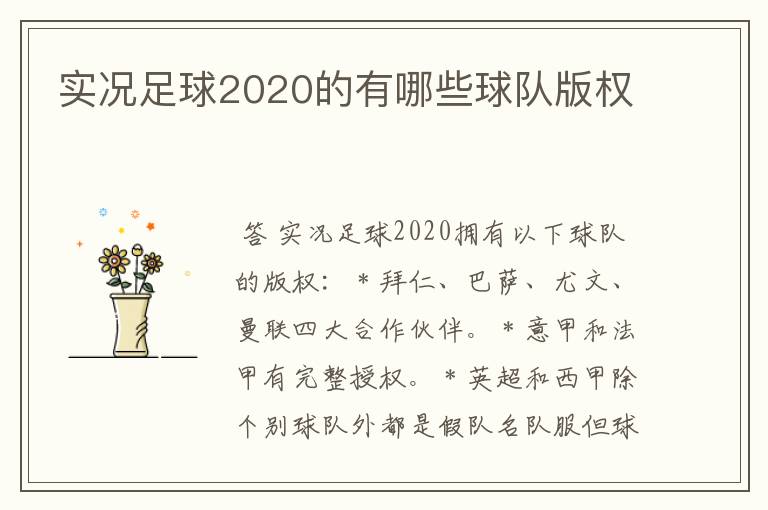 实况足球2020的有哪些球队版权