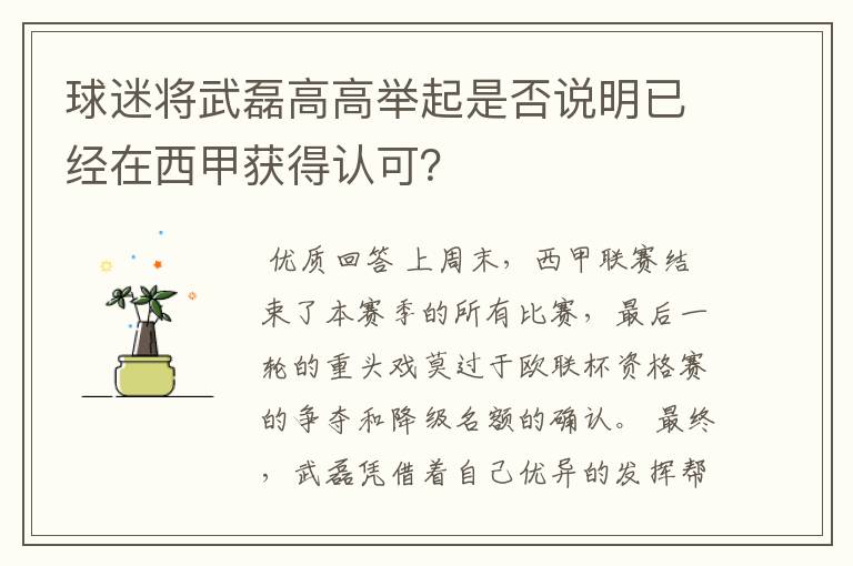 球迷将武磊高高举起是否说明已经在西甲获得认可？