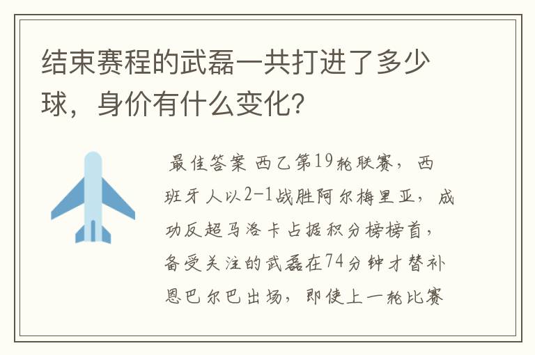 结束赛程的武磊一共打进了多少球，身价有什么变化？