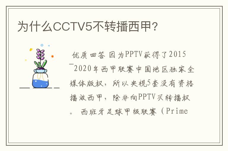 为什么CCTV5不转播西甲?