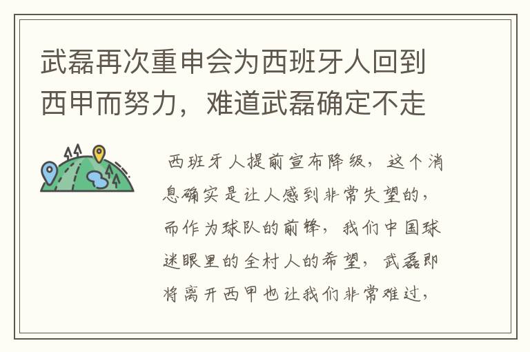 武磊再次重申会为西班牙人回到西甲而努力，难道武磊确定不走了？