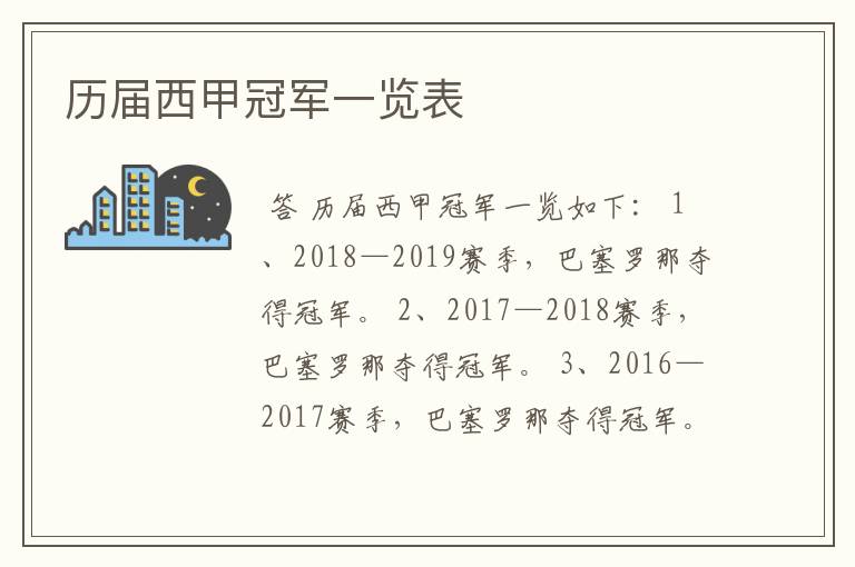 历届西甲冠军一览表