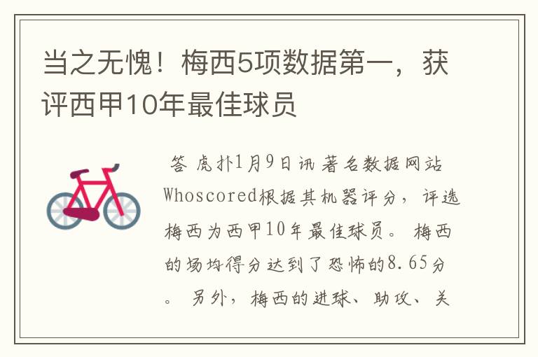 当之无愧！梅西5项数据第一，获评西甲10年最佳球员