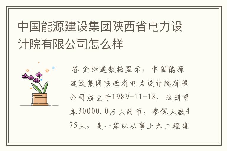 中国能源建设集团陕西省电力设计院有限公司怎么样