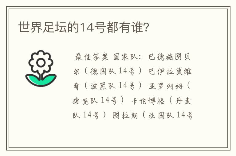 世界足坛的14号都有谁？