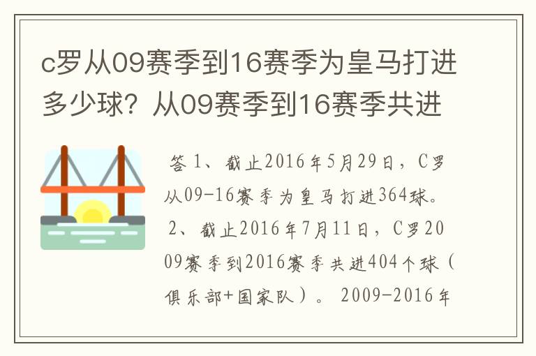 c罗从09赛季到16赛季为皇马打进多少球？从09赛季到16赛季共进多少球？