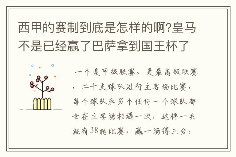 西甲的赛制到底是怎样的啊?皇马不是已经赢了巴萨拿到国王杯了吗?为什么还有比赛啊