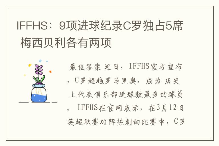 IFFHS：9项进球纪录C罗独占5席 梅西贝利各有两项