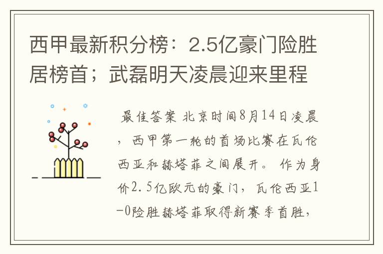 西甲最新积分榜：2.5亿豪门险胜居榜首；武磊明天凌晨迎来里程碑