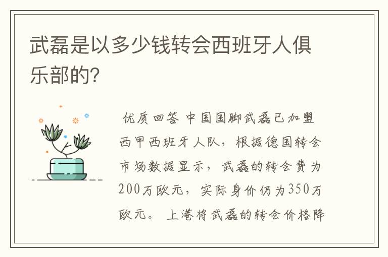 武磊是以多少钱转会西班牙人俱乐部的？