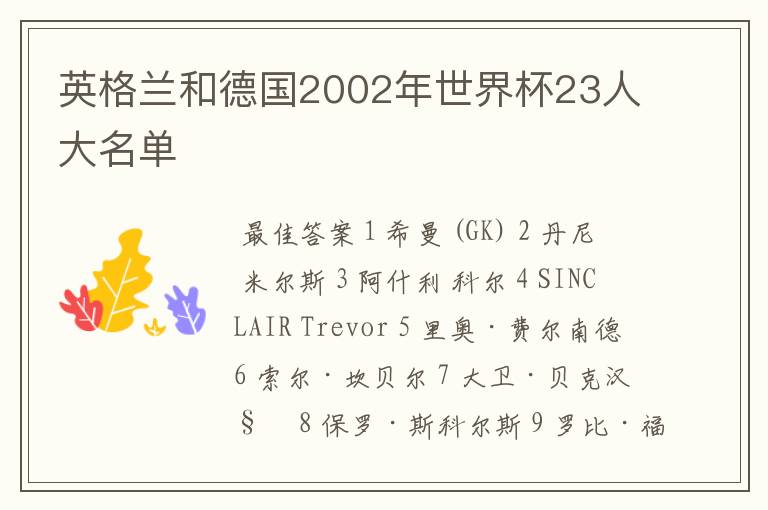 英格兰和德国2002年世界杯23人大名单