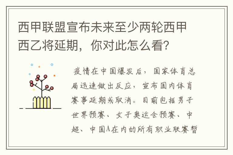 西甲联盟宣布未来至少两轮西甲西乙将延期，你对此怎么看？