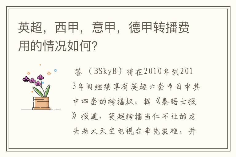 英超，西甲，意甲，德甲转播费用的情况如何？