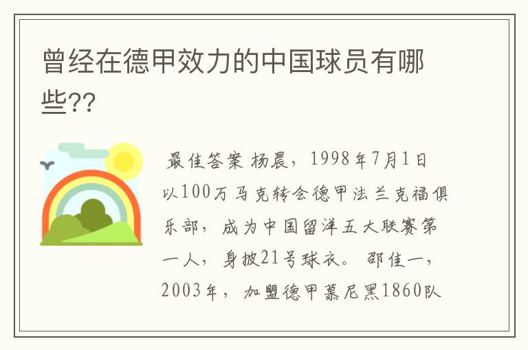 曾经在德甲效力的中国球员有哪些??