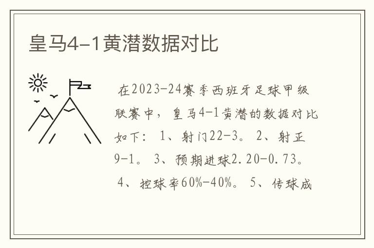 皇马4-1黄潜数据对比