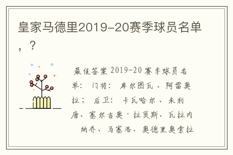 皇家马德里2019-20赛季球员名单，？