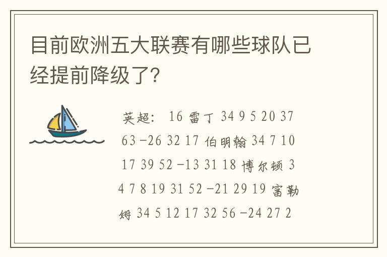 目前欧洲五大联赛有哪些球队已经提前降级了？