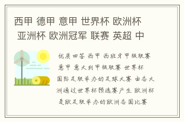 西甲 德甲 意甲 世界杯 欧洲杯 亚洲杯 欧洲冠军 联赛 英超 中超  分别是什么意思啊？