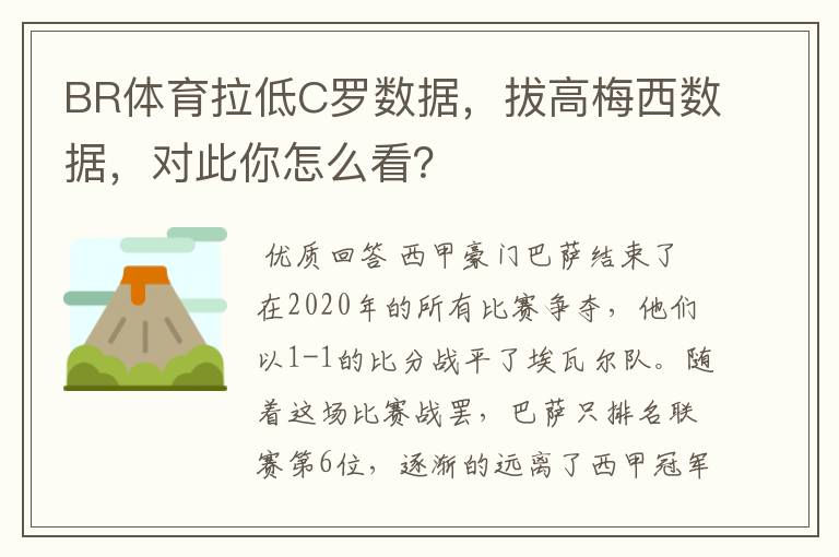 BR体育拉低C罗数据，拔高梅西数据，对此你怎么看？