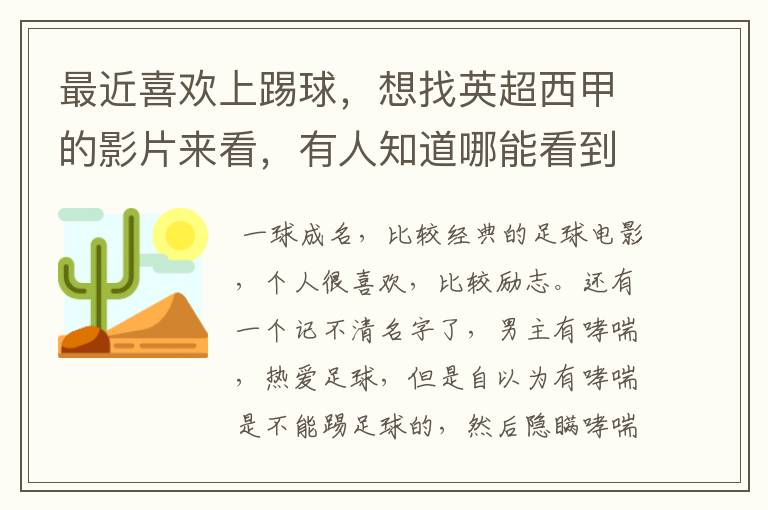 最近喜欢上踢球，想找英超西甲的影片来看，有人知道哪能看到吗