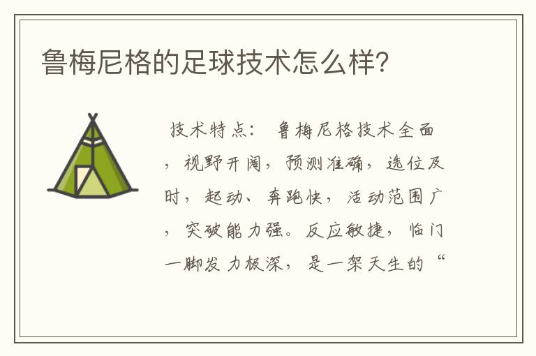 鲁梅尼格的足球技术怎么样？