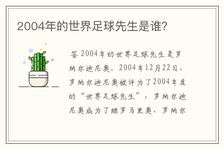 2004年的世界足球先生是谁？