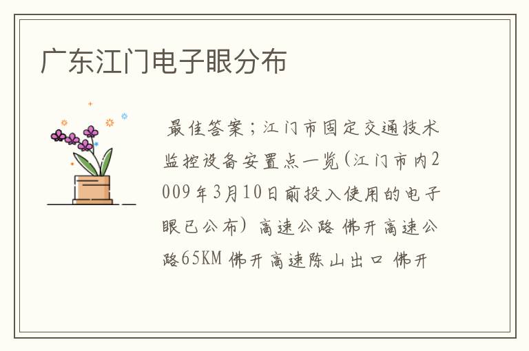 广东江门电子眼分布