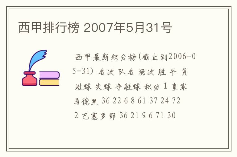 西甲排行榜 2007年5月31号