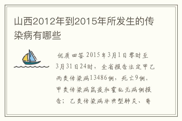 山西2012年到2015年所发生的传染病有哪些