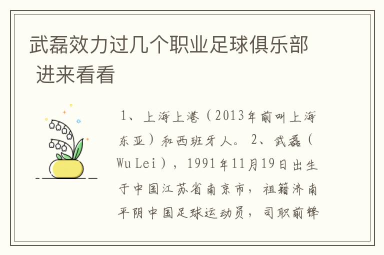 武磊效力过几个职业足球俱乐部 进来看看