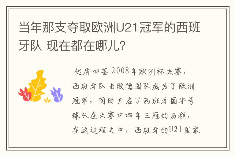 当年那支夺取欧洲U21冠军的西班牙队 现在都在哪儿？