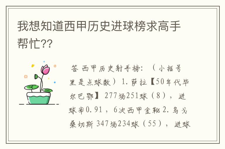 我想知道西甲历史进球榜求高手帮忙??