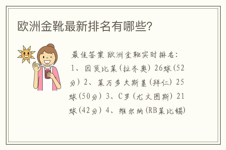 欧洲金靴最新排名有哪些？